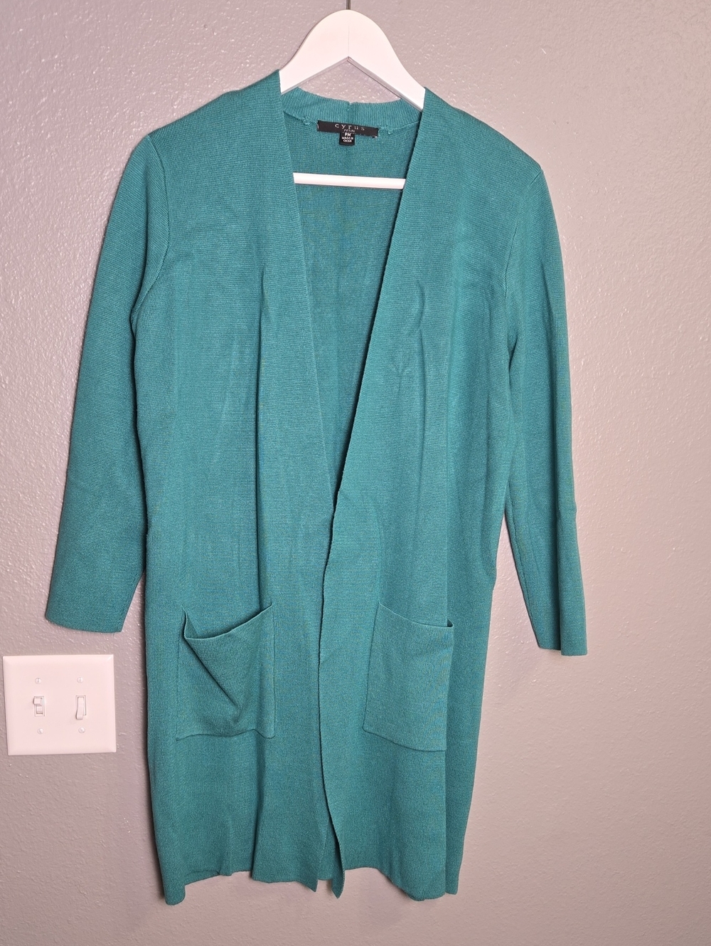 Cyrus Green Long Cardigan With Front Pockets Size Petite Medium